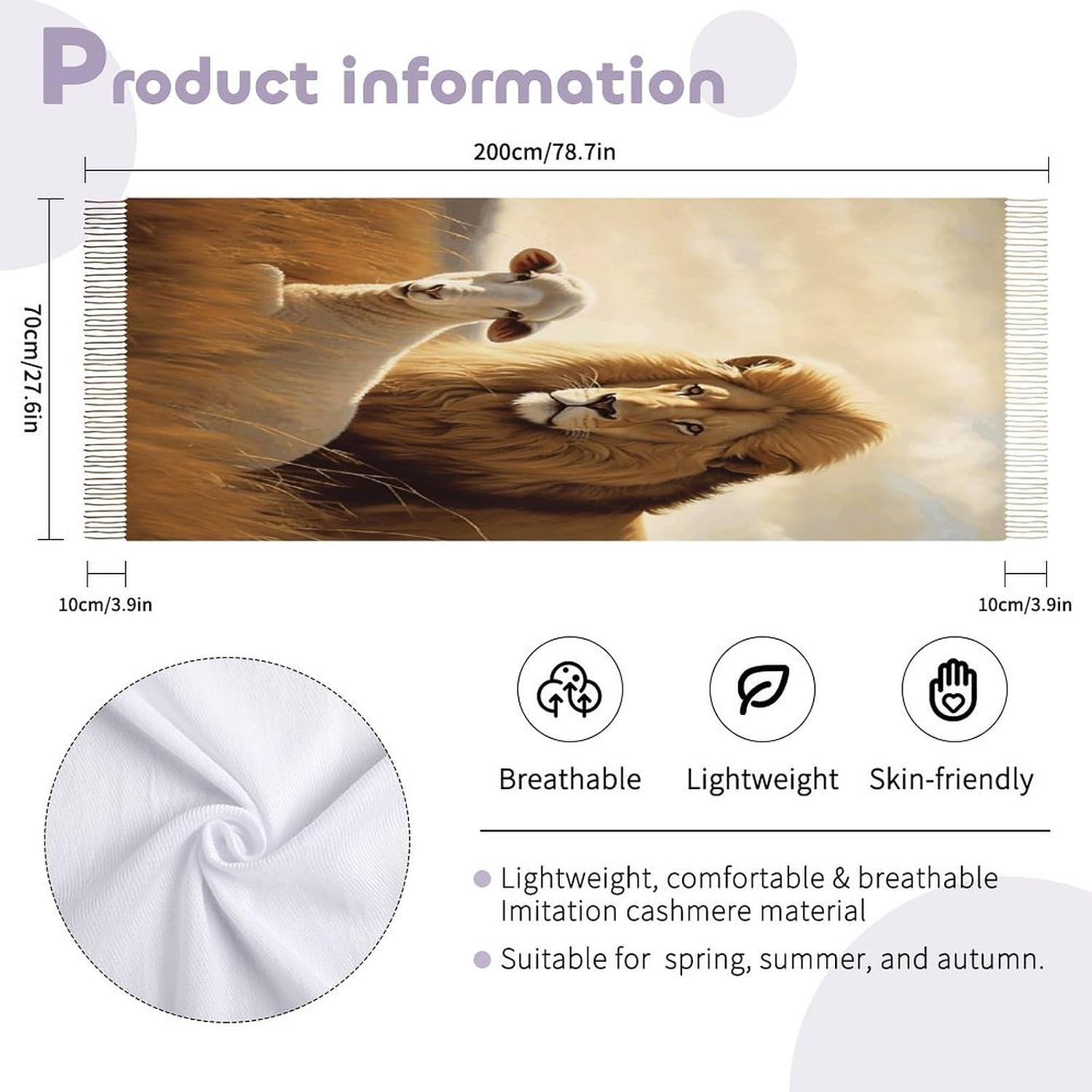 Lion Sheep Winter Scarf for Women Soft Tassel Scarves Oversized Wraps Long Shawl Cold Weather Thick Blanket Scarfs