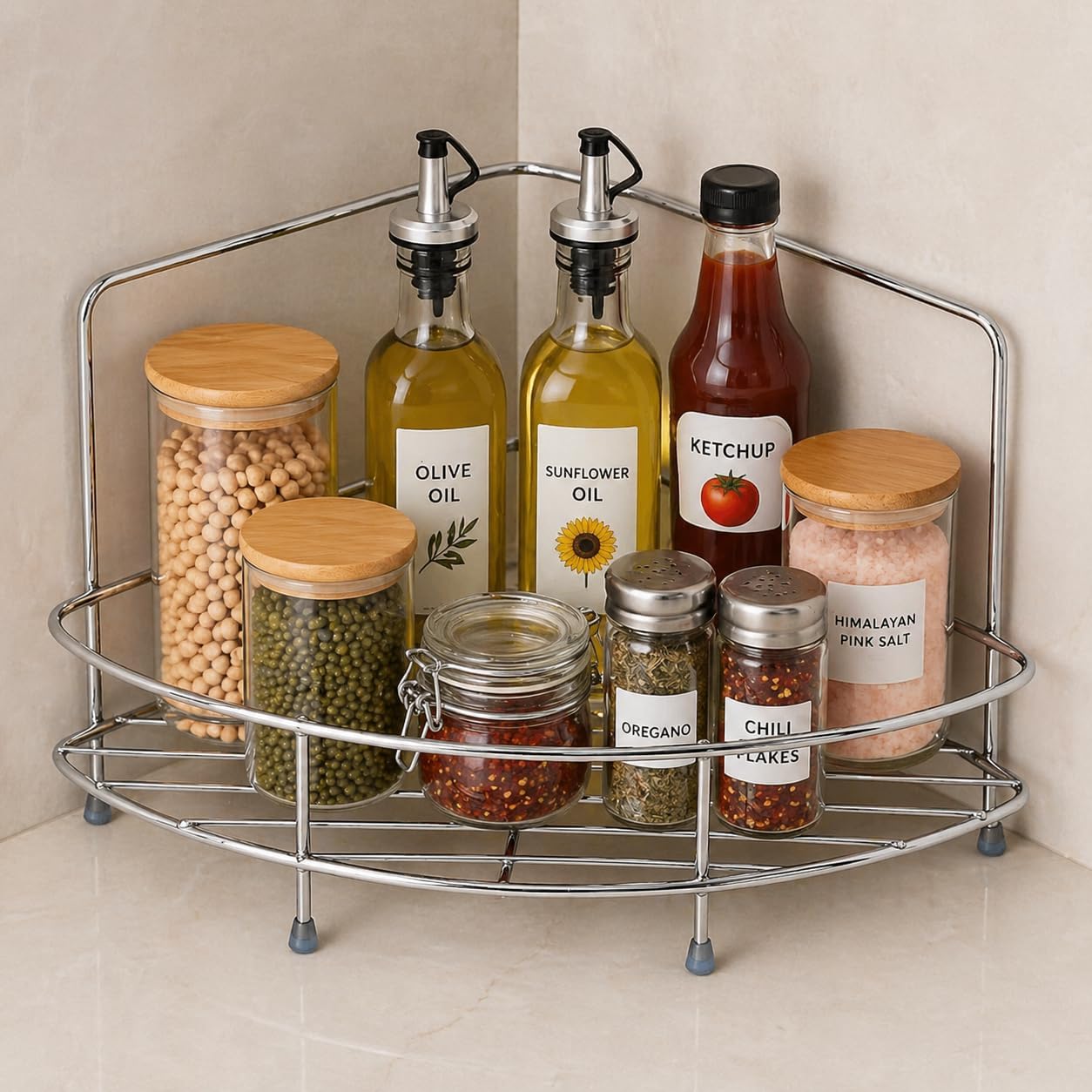 Stainless Steel Corner Shelf Basket | Space-Saving Wall Mount Rack for Bathroom & Kitchen | Rust-Resistant Organizer