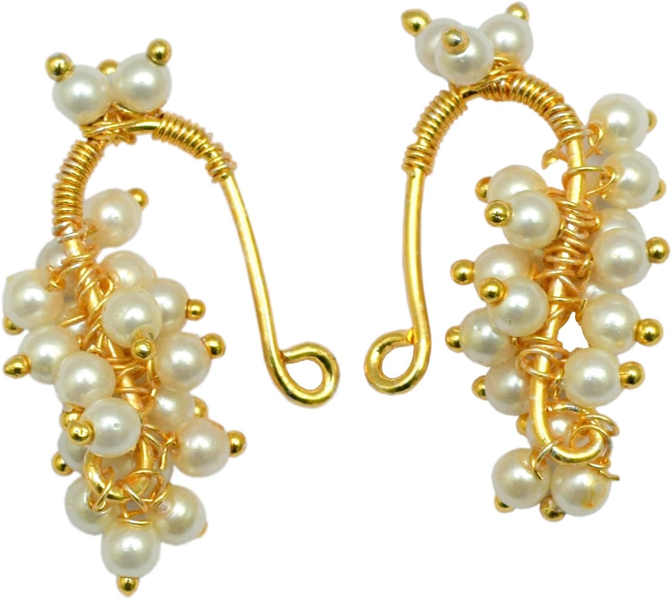 Aurangabadkar Saraf BUGADI Helix Gold Plated Non Precious Metal Cream Clip-on Earrings for Women