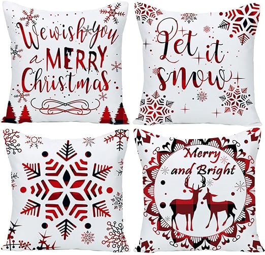 Wilproo Set of 4 Merry Christmas Deer Snowflake Pine Tree Castle Sled