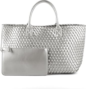 Woven Tote Bag for Women Retro Handwoven Shoulder Travel Handbag Large Capacity Hobo Vegan Leather Bags with Purse