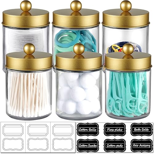 Amolliar 6Pc Apothecary Jars Bathroom Vanity Organizer- Rustic Farmhouse Decor