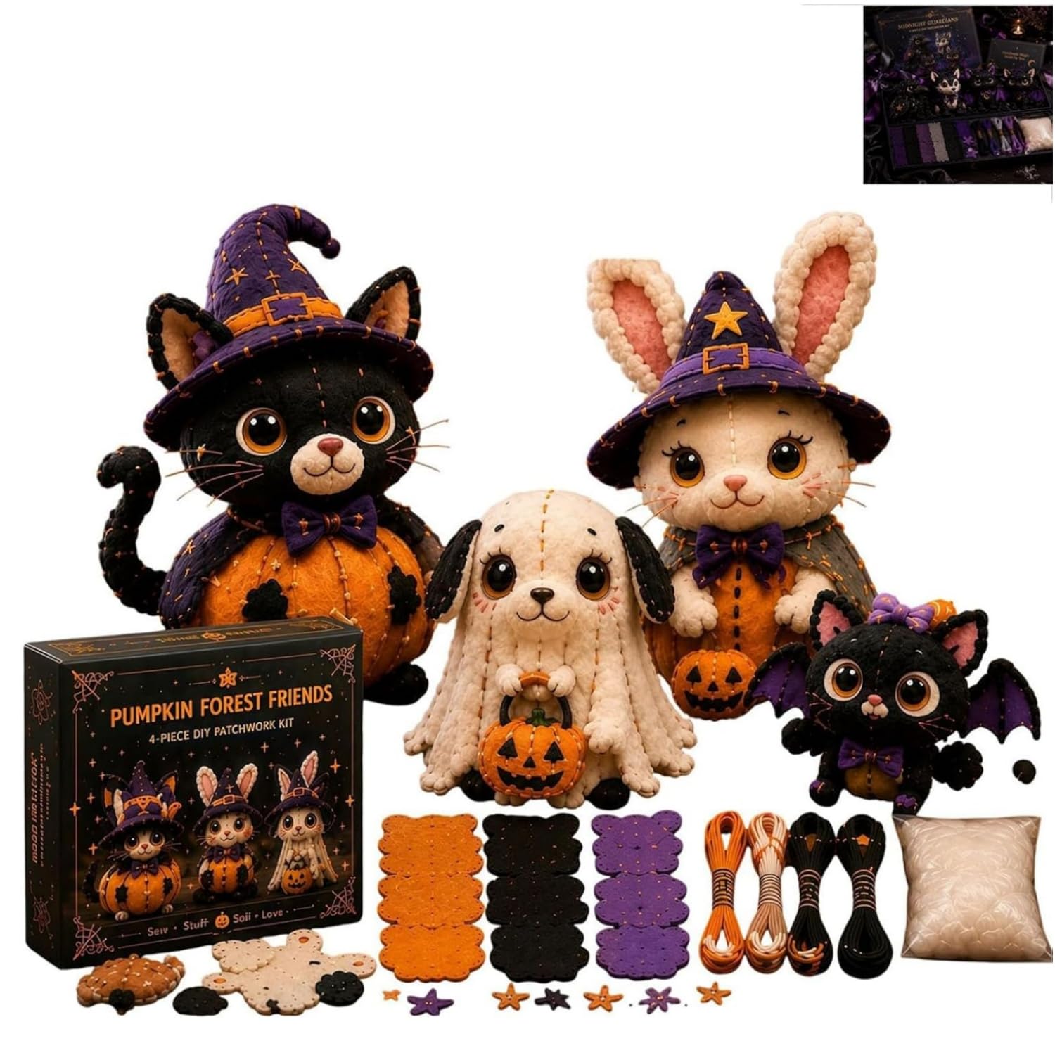 APOMNG 4 Piece DIY Patchwork Sewing Kit for Adults Beginners Fun Character Designs Handmade Felt Stuffed Craft Gift Set Home Decor,XS