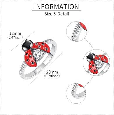 Ladybug Ring Sterling Silver Ladybug Band Ring Insect Miraculous Lady Bug Jewelry Gifts for Women