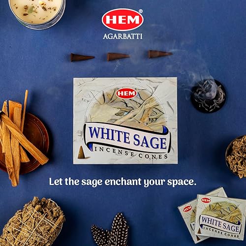 Miniatura 5 de HEM Conos de incienso de salvia blanca 12 cajas × 10 conos cada uno Aromaterapia natural de manchas para limpieza, purificación, meditación y