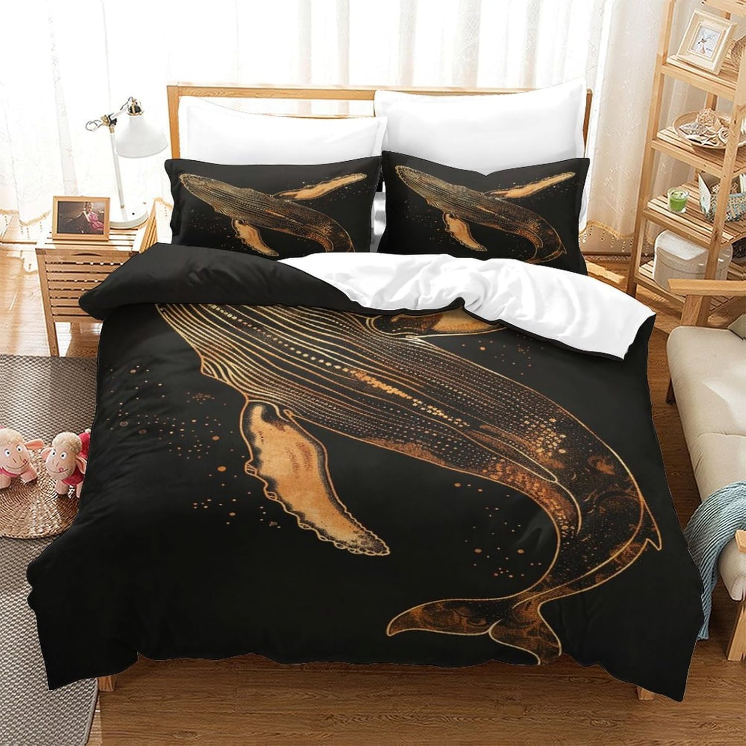 Housse de couette bateau baleine parure de lit 3D 220x240 cm en microfibre premium