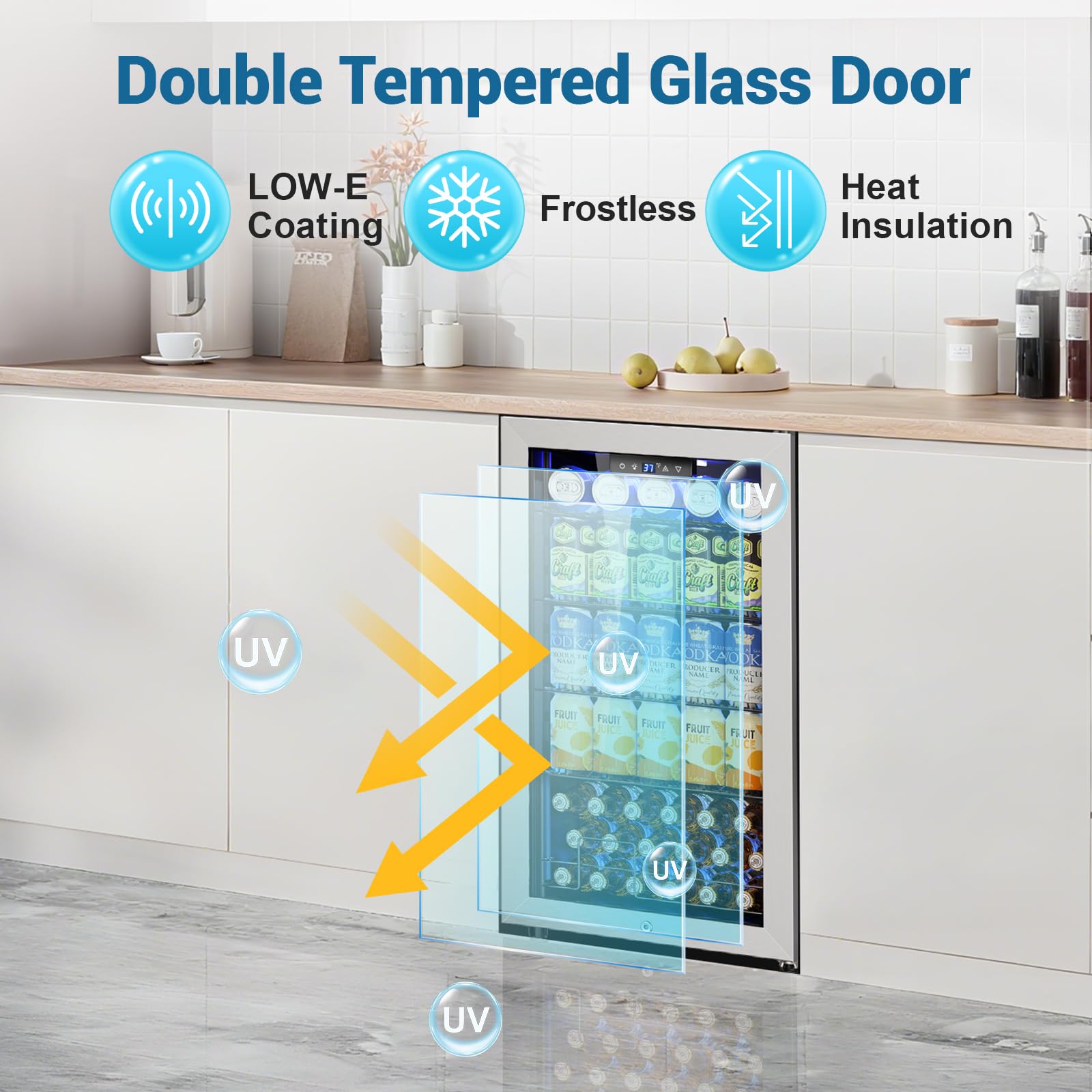 Velivi Mini Beverage Refrigerator 3.2 Cu. Ft Small Fridge 126 Can Lockable Drink Cooler With Glass Door, Safety Lock, For Beer Soda, Silver on Fridge.com - View 6