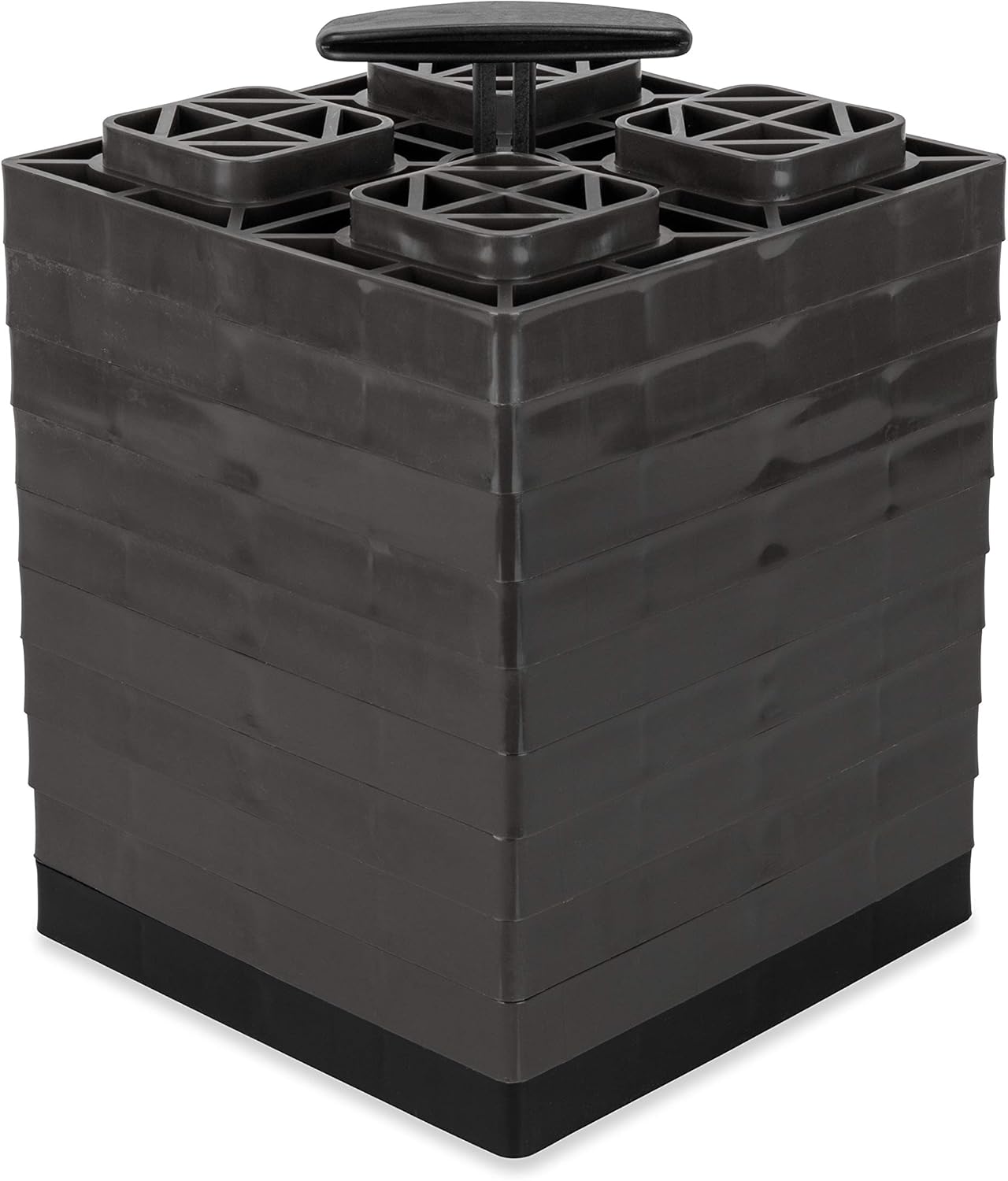Camco Fasten Camper/RV Leveling Blocks - Features Interlocking Design for Customizable Height - Carrying Handle Twists to Secure Blocks for RV Storage - 8.5” x 8.5” x 1”, Brown, 10-Pack (21024)