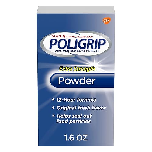 Super Poligrip - Polvo adhesivo extra fuerte para dentaduras y parciales, 1.6 onzas