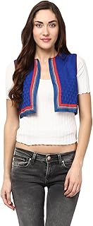 Fusion Beats Women Blended Cotton Blue Self Design Jacket