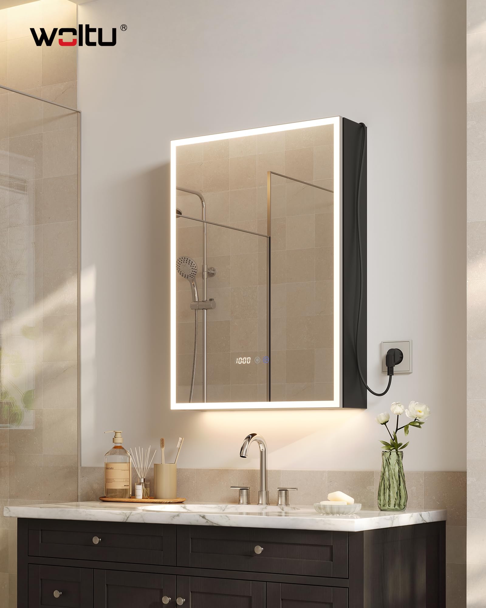 WOLTU Specchio Bagno Contenitore LED, Lega alluminio+Vetro temperato