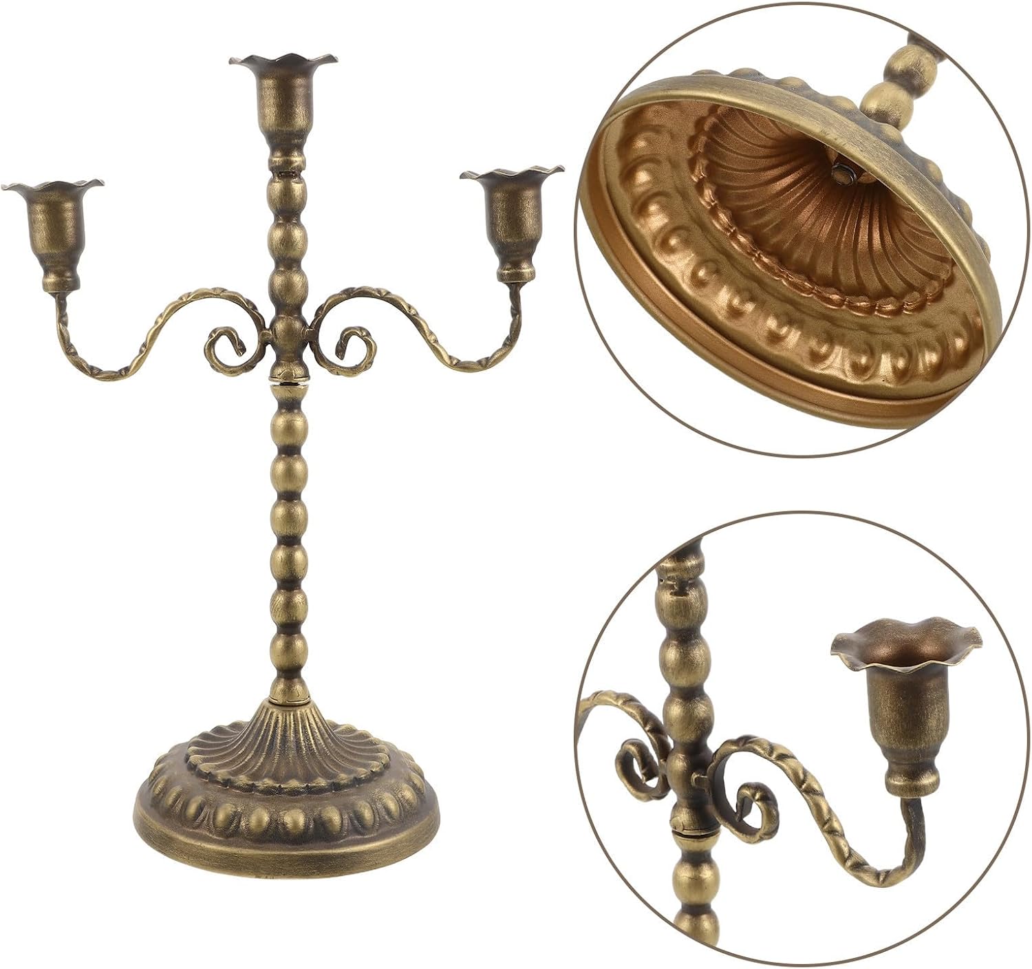 Vintage Metal Candelabra, 3 Arm Antique Taper Candle Holder