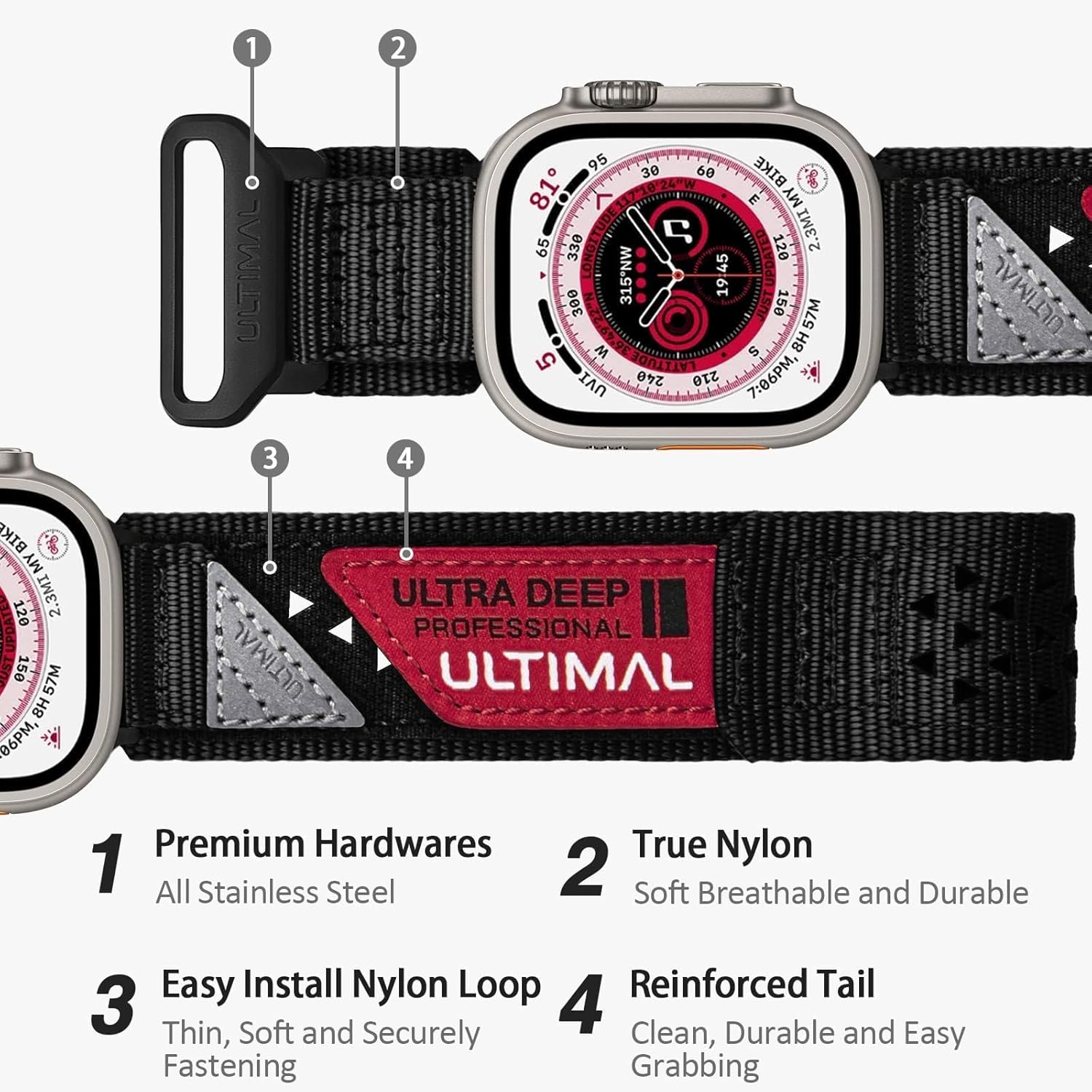 ultimal compatible witch apple watch ultra 3 band for men 49mm iwatch bands 46mm 45mm 44mm men,nylon watch band woven strap for watch ultra 3/2/1 series 11/10/9/8/7/6/5/4/se/se2 (l, black) black 44mm/45mm/46mm/49mm l