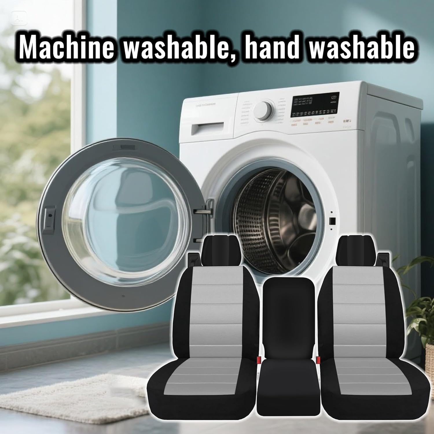 Front 40/20/40 Thickened Heavy-Duty Oxford Fabric Seat Covers Compatible with Ford F150 XL/Standard Cab 2004-2008, Split Bench with Integrated Seatbelts & Solid Armrest-Gray