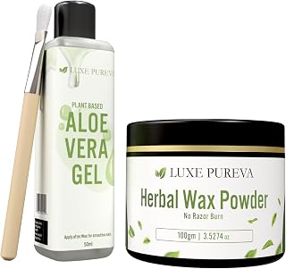 LuxePureva Herbal Hair Removal Kit (Herbal Wax Powder-3.52oz with Applicator Brush and Aloe Vera Gel 50ml)