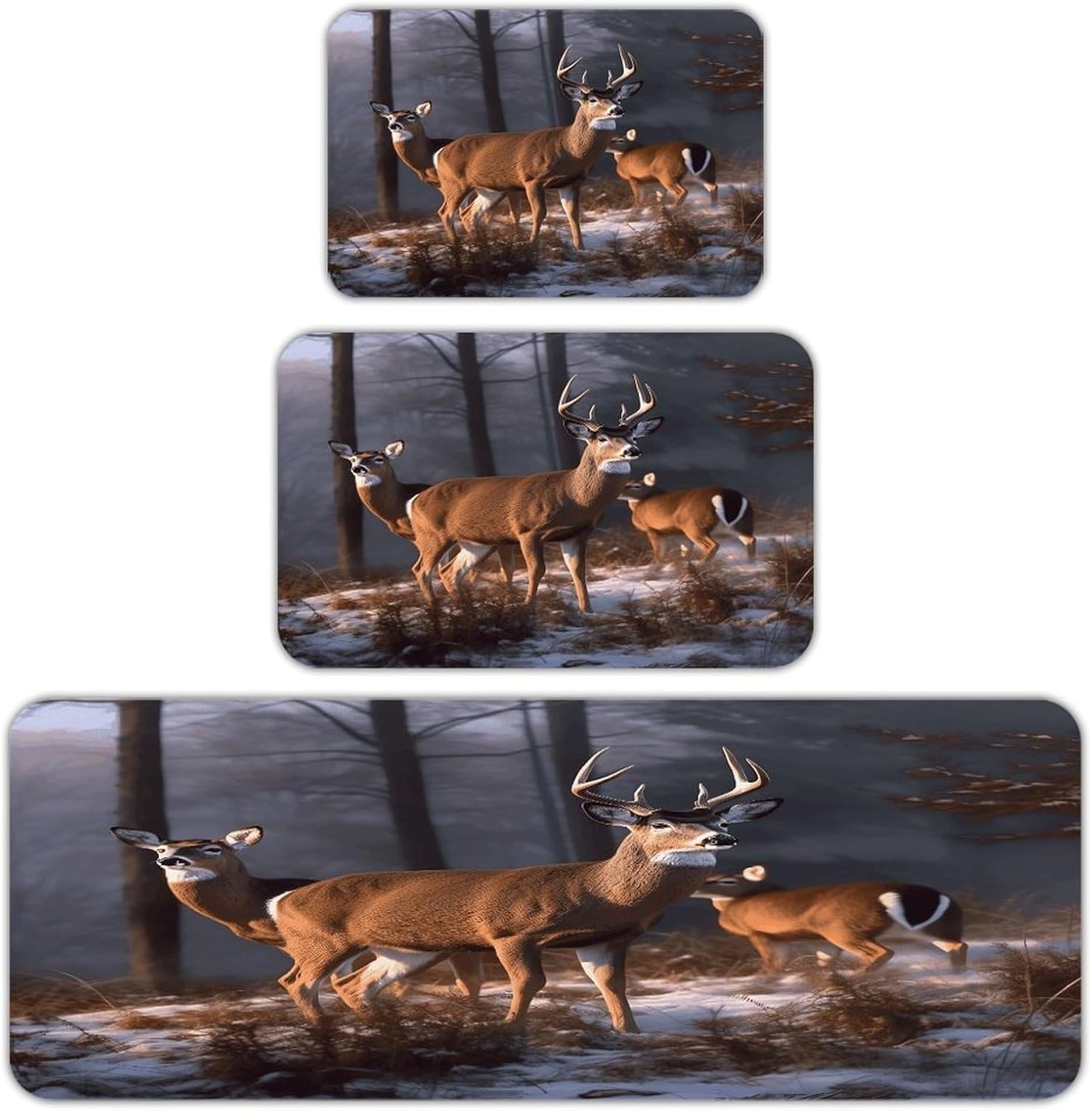 Deers Kitchen Rugs Sets of 3 Non Slip Kitchen Mats for Floor Farmhouse Kitchen Sink Mat Thick Comfort Standing Mat for Laundry Room Hallway Bathroom