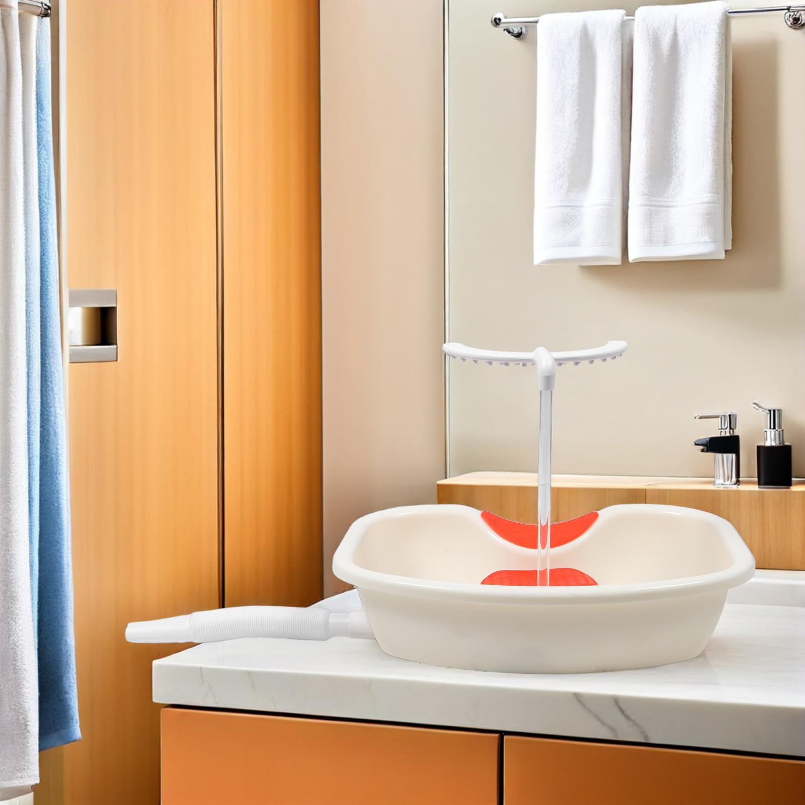 Lavatesta Portatile a Circolazione D'acqua, Struttura Reclinabile U | Bacinella Shampoo Bianca in Plastica, Pulizia Semplice e Drenaggio Rapido, per Saloni e Strutture Assistenziali