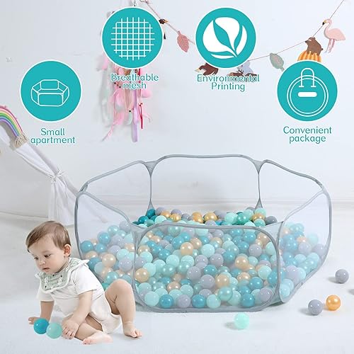 Vista 27 de STARBOLO Tienda de campaña para niños con pelotas, plegable para niños pequeños, piscina de pelotas, valla de gateo para interiores y exteriores