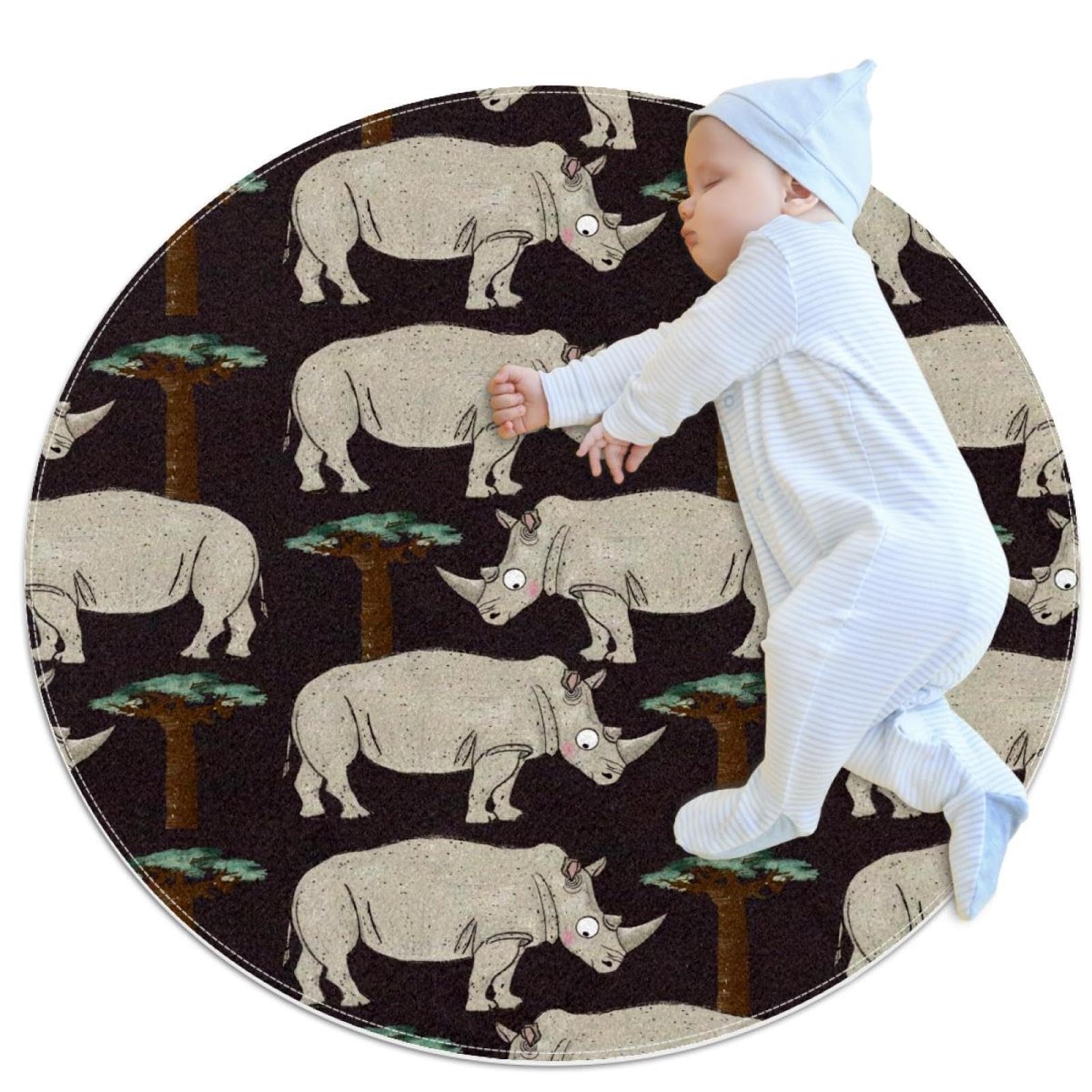 Tapis de salle de bain antidérapant et absorbant motif rhinocéros pour chambre enfant