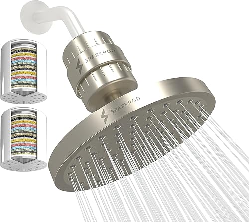 SparkPod Juego de cabezal de ducha filtrado de lujo de 23 etapas con 1 filtro adicional, elimina el cloro y los metales pesados, filtro de cabezal