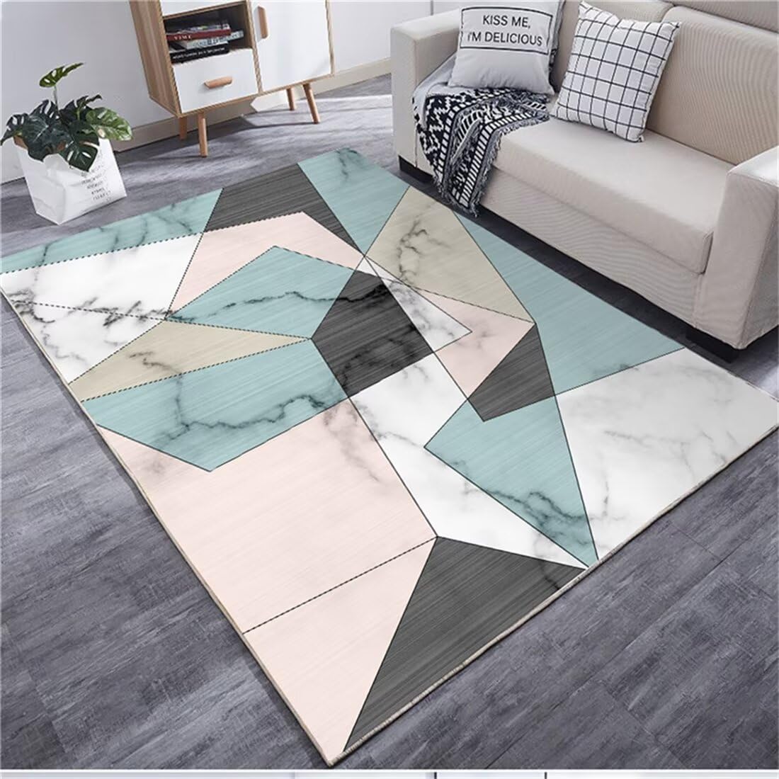 Tapis pliable bebe antidérapant marbre géométrique rose bleu 50x70