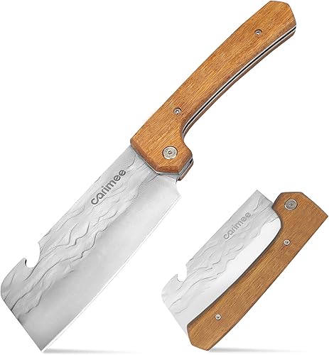 Cuchillo de chef plegable, cuchillo de carne plegable, navaja japonesa Usuba Nakiri afilada 5cr15mov, cuchillo de cocina de bolsillo portátil con