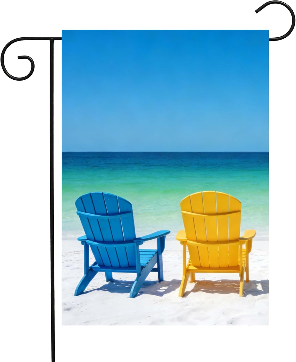 Summer Exotic Tropical Colorful Chairs On Beach Sea Ocean Nature House Flag 28" x 40" Double Sided Polyester Welcome Large Yard Garden Flag Banners for Patio Lawn Home Outdoor Decor