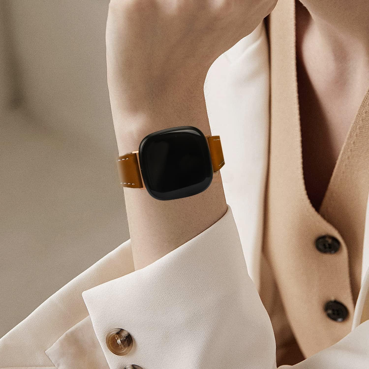 Leather Bands Compatible with Fitbit Sense 2/Sense/Versa 4/Versa 3, Replacement Genuine Leather Straps for Women Men - Image 7