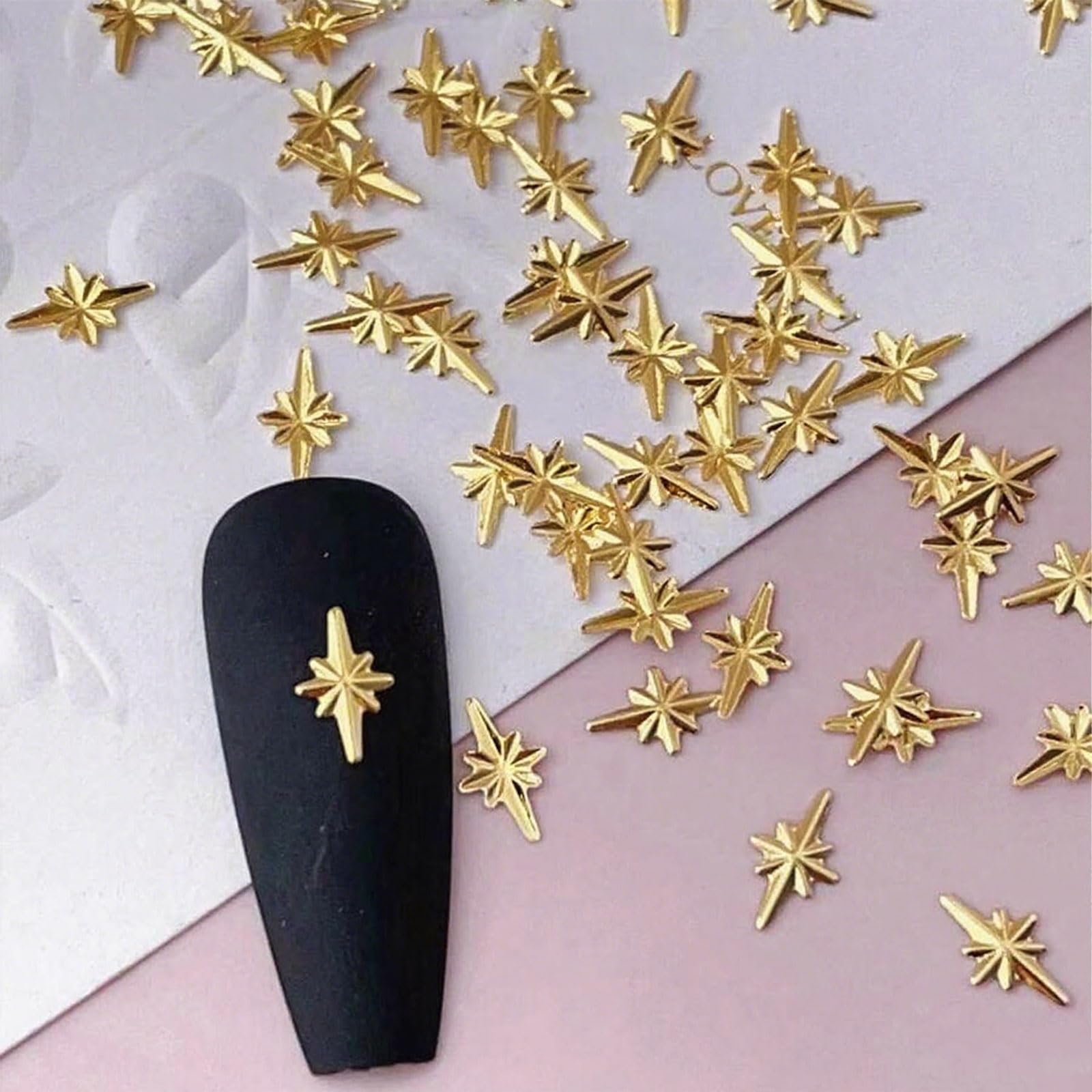LunarCharm Goldene Nagelanhänger, décor étoile/lune, pendentifs en métal, clous 3D en alliage, bijoux de nail art, accessoires de décoration et bricolage