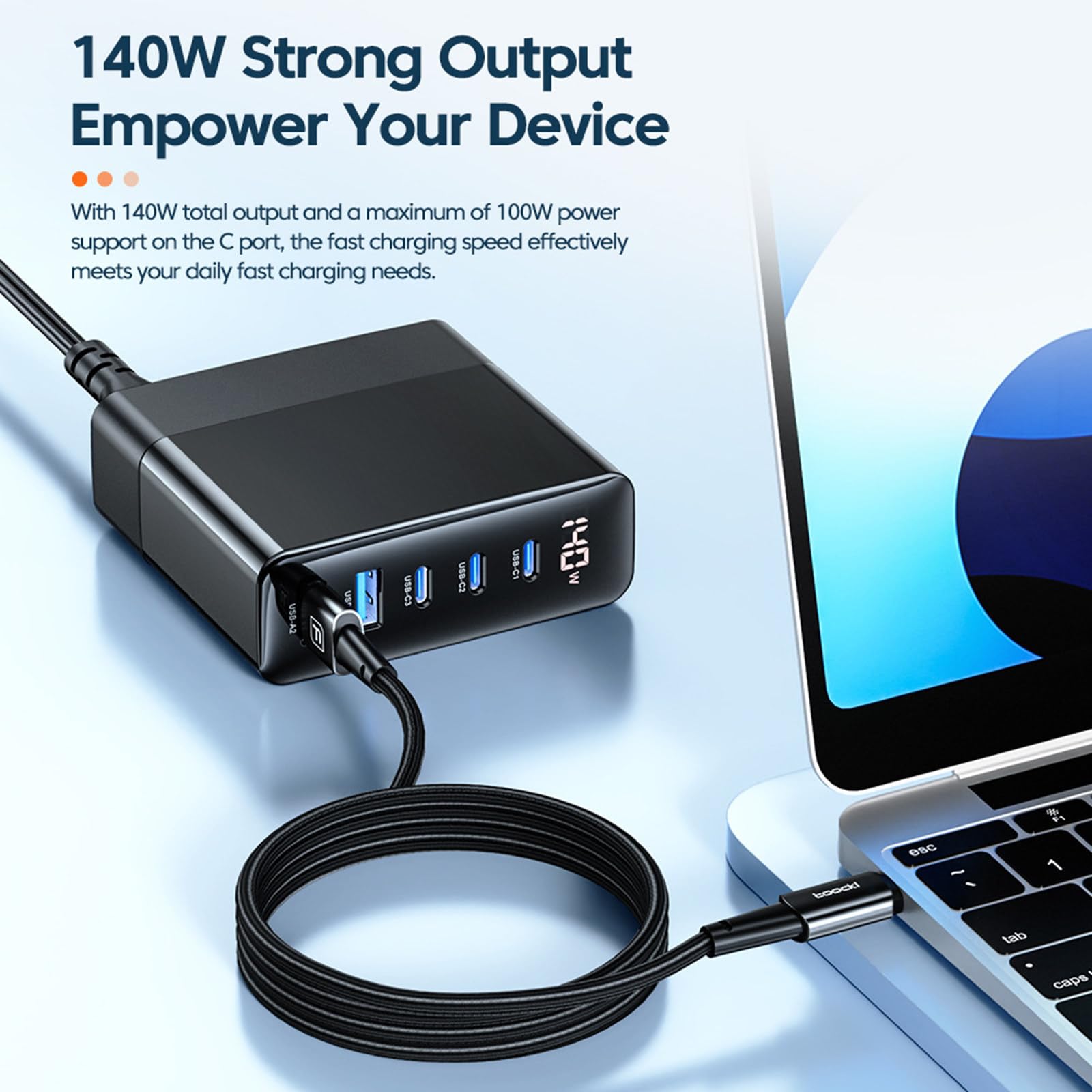 Chargeur d'affichage numérique 140W 2A, charge rapide de bureau, charge de voyage pour téléphone portable