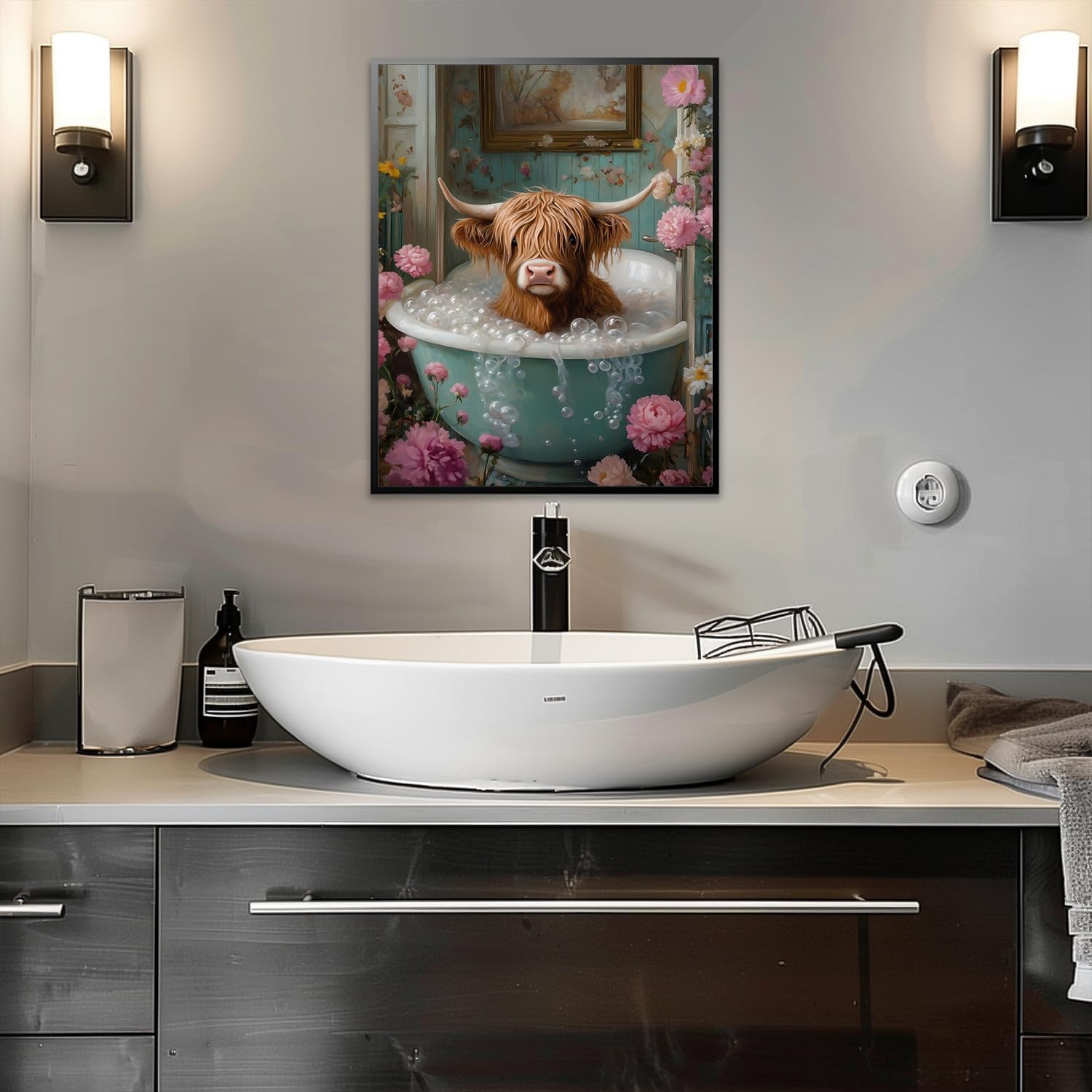 YULIDECO Highland Cow Diamond Art,DIY Bathroom Diamond Art Kits for Adults,Full Drill Diamond Painting Kit,Home Wall Decor Diamond Painting(12x16 Inch)