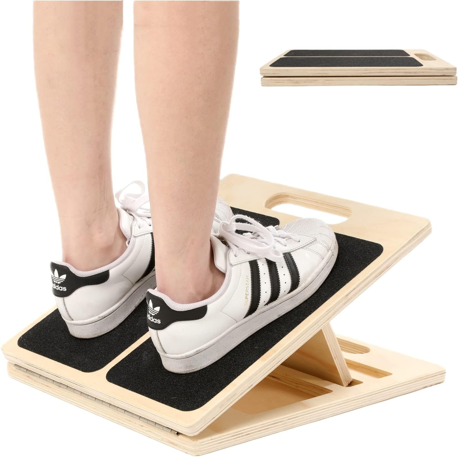 Adjustable Wooden Slant Board For Calf Stretching | 5 Angles (23° To 45°) | Portable Foldable Design | Comes With Workout Poster | Up To 300lb Capacity