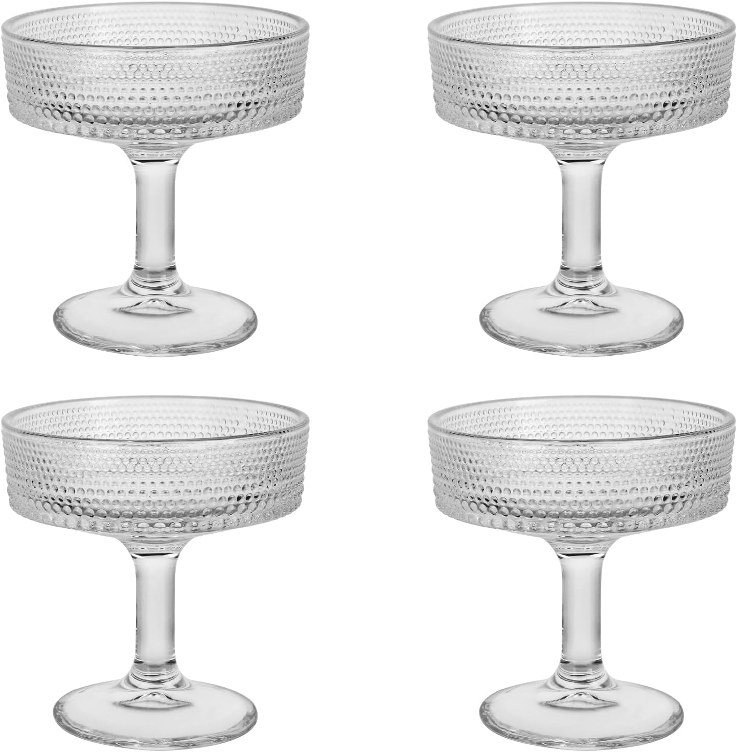 Vintage Coupe Champagne Glasses Set of 4, 6oz Long-Stem Crystal Glassware - Perfect for Martinis and Cocktails (4 SET)