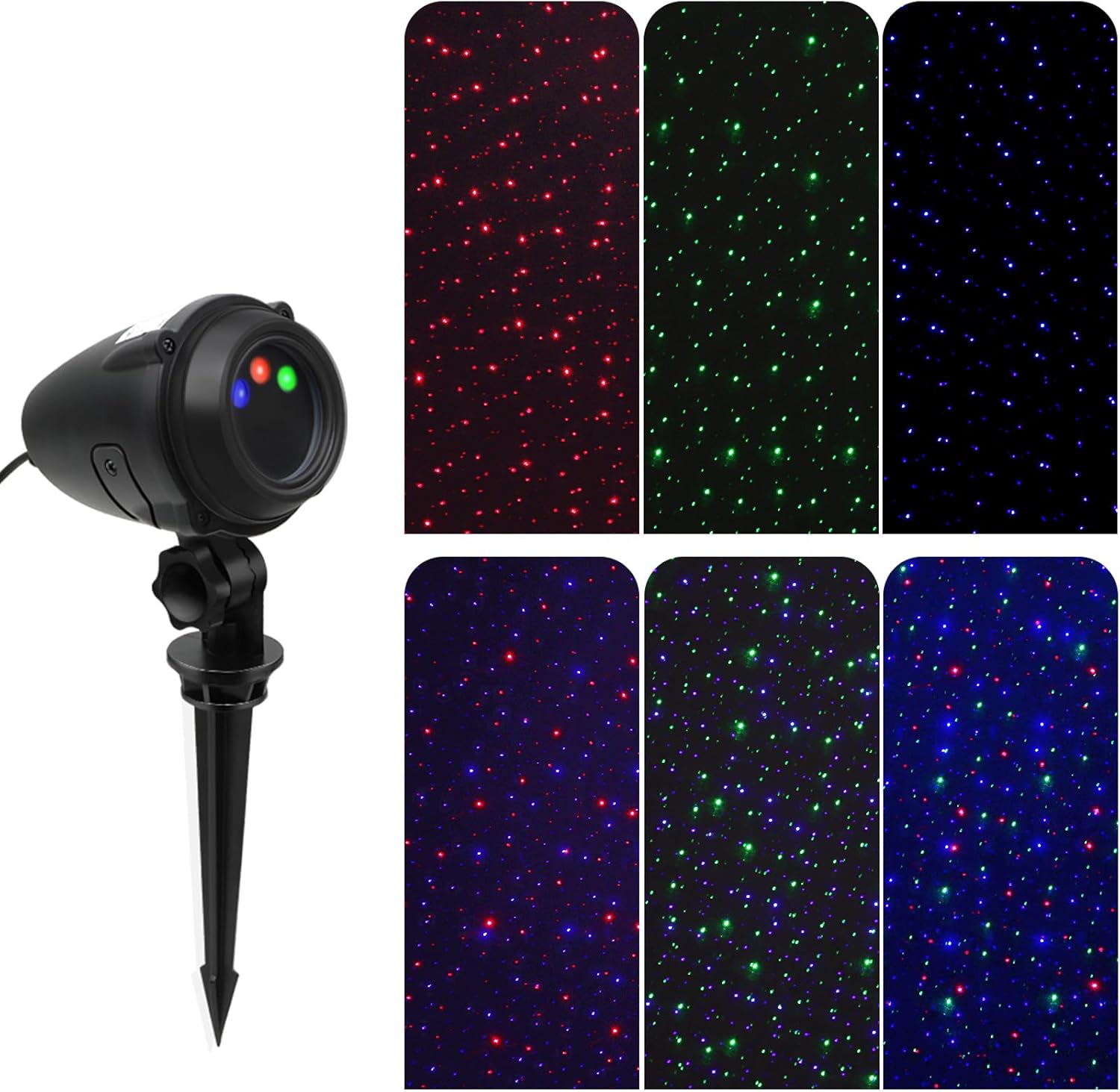 Outdoor Christmas Projector Lights, Outdoor Garden Lights, Featuring Red, Green, and Blue Stars Accents, IP65 Waterproof. Ideal for Holiday Celebrations, Parties, and Garden Decorations.