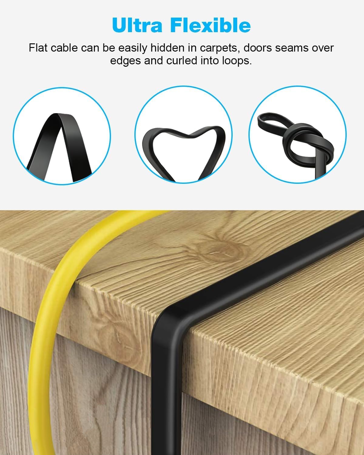 DDMALL CAT 8 Ethernet Cable 100 ft, High Speed 40Gbps 2000MHz Network Internet LAN Patch Cord, Flat Heavy Duty Shielded Gigabit CAT8 Indoor&Outdoor for Gaming, PS5/4, X Box, Router(100ft Black)