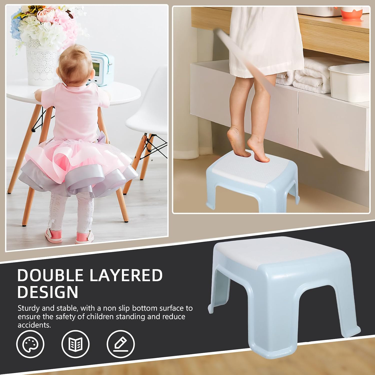TOYANDONA Small Plastic Stool: Child Step Stool for Bathroom - Shoe Changing Foot Rest - Multifunctional Nursery Foot Rest for Shower & Kitchen