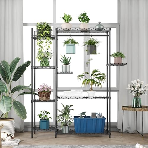 Miniatura 3 de Xiofio Soportes para plantas para interiores y exteriores, soporte de metal resistente para plantas, estante grande para plantas, estantes