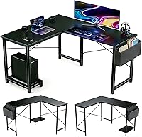 SageNest 50 Inch Reversible L-Shaped Desk with CPU Stand & Storage Bag - Sturdy Metal Frame Corner Gaming Workstation