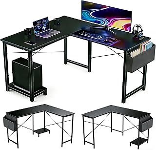 L Shaped Desk, 50 Inch Reversible Computer Desk Corner Gaming Table with...