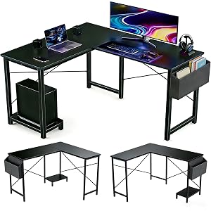 L Shaped Desk 50 Inch Reversible Computer Desk Corner Gaming Table with CPU Stand Storage Bag Sturdy Metal