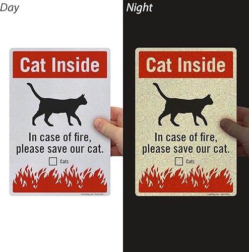 Miniatura 5 de SmartSign Paquete de 3 etiquetas de rescate de mascotas "Cat Inside - in Case of Fire Please Save Our Cat", una de 3.75 x 5.5 pulgadas y dos de 2.75