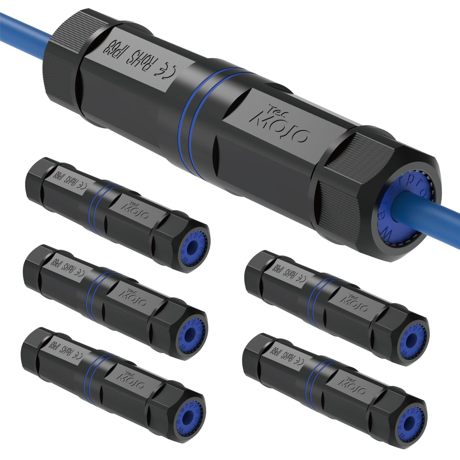 Tecmojo Lot de 6 coupleurs Cat6 étanches IP68 pour extérieur CAT6/CAT5E/CAT5, rallonge Ethernet RJ45 blindée pour caméra IP et appareil PoE, 11,9 cm