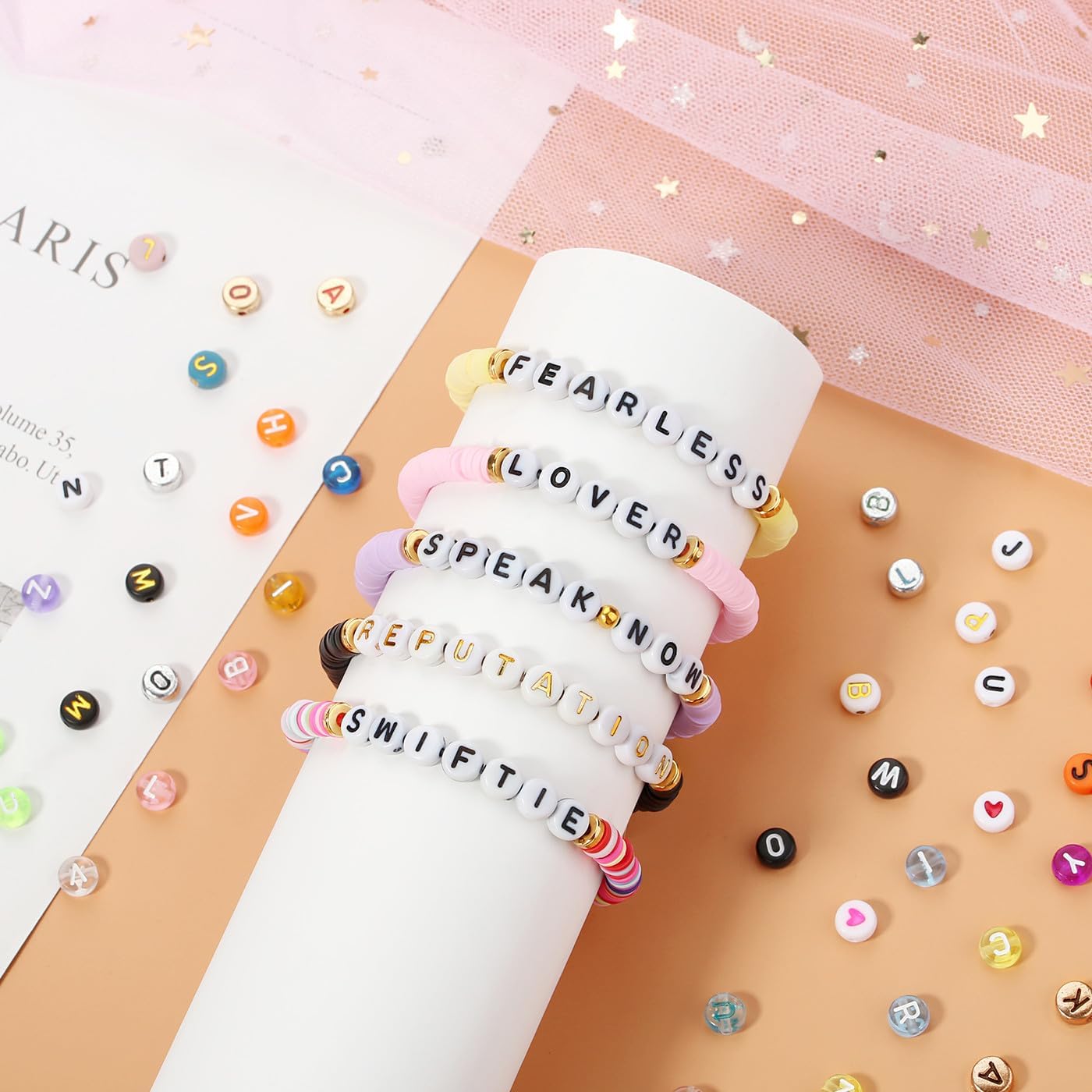 ZHIYUXI 1500PCS Green Letter Beads Acrylic White Letters Green Round Beads for Friendship Bracelets 4x7mm Alphabet Beads for Bracelets Necklaces Jewelry Making - Image 4