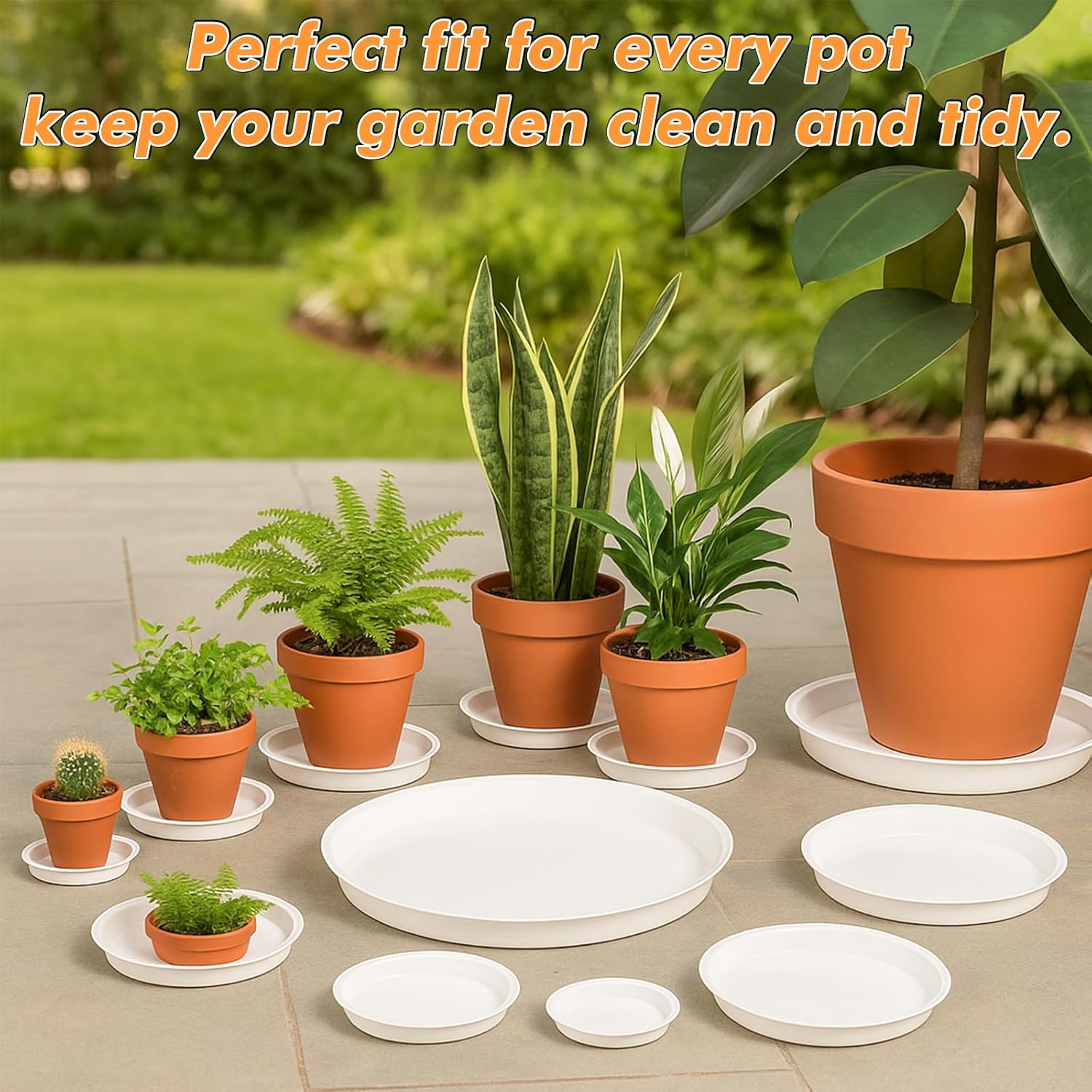 10 Packs 16 Inch Plastic Plant Saucers for Indoor Outdoor, Plant Water Catcher Tray for Pots, Bulk Flower Pot Saucers, Drip Trays for Potted Plants, Round Plates to Catch Water, White