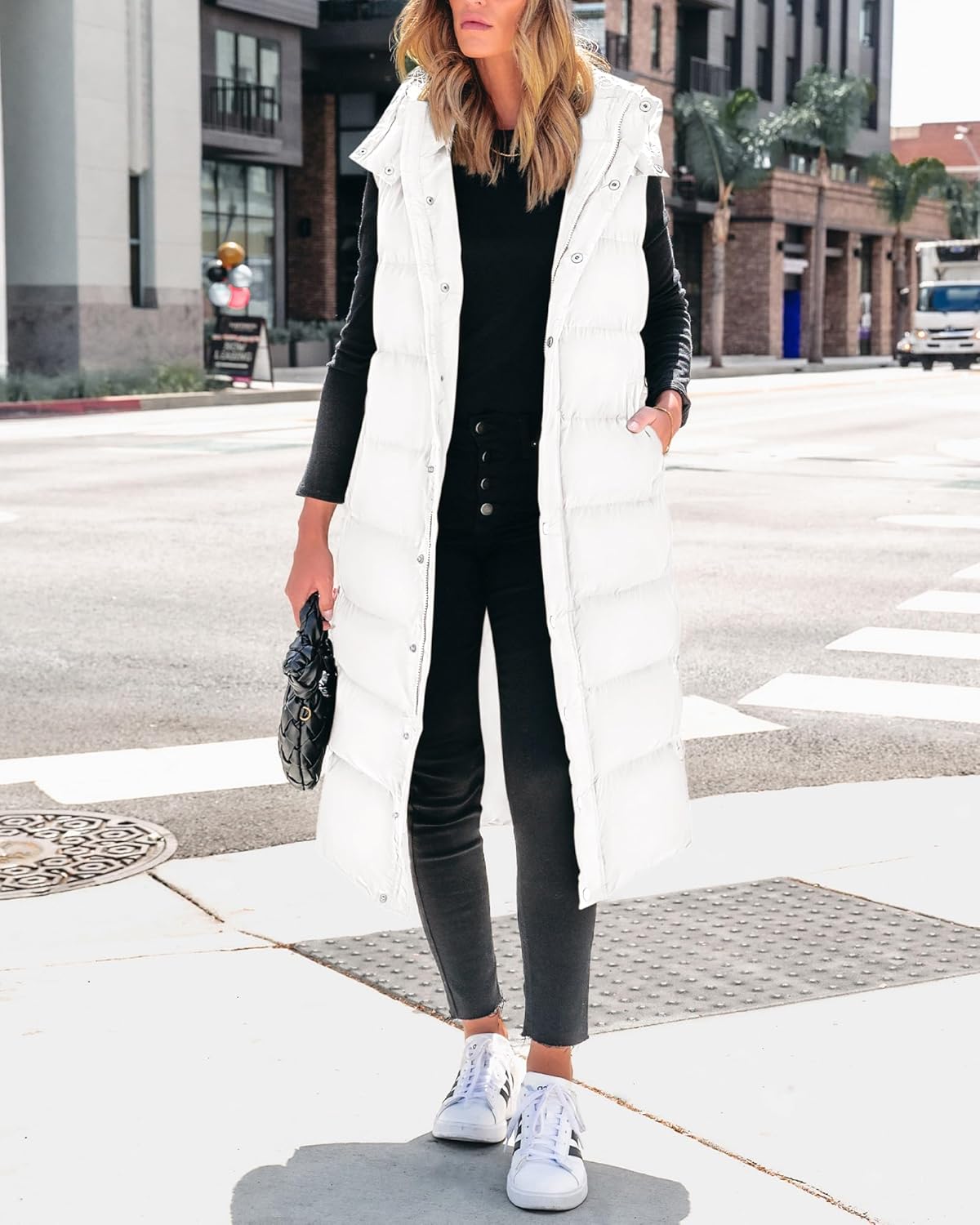 BTFBM Long Puffer Vest Women Quilted Hooded Button Down Zip Up Sleeveless Vests Outerwear Padded Jacket Fall Winter Coat - Image 7