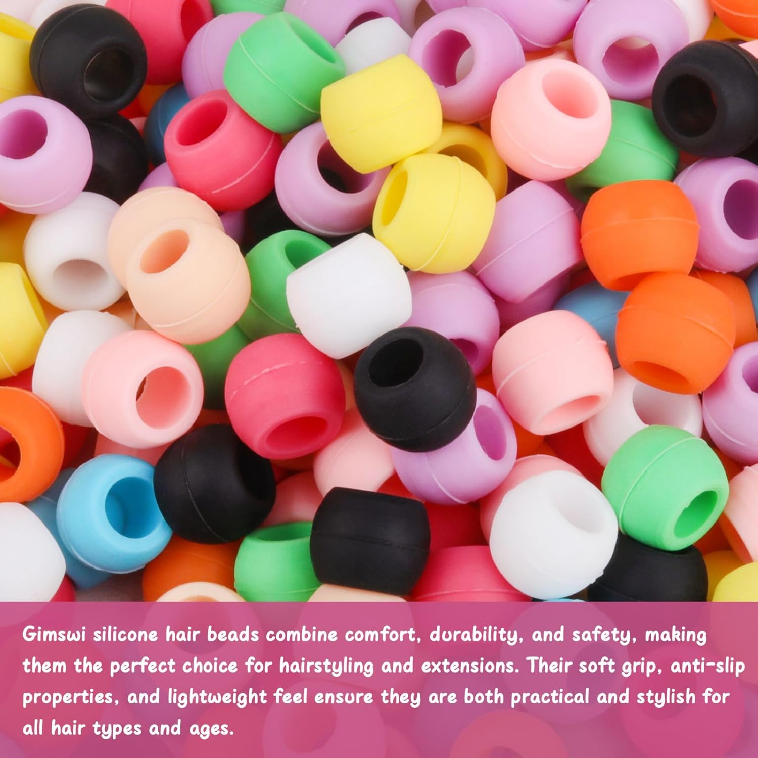 300 Small Silicone Hair Beads for Girls Women, 7*5mm Colorful Soft Mini Silicone Beads for Braids, Bracelet, DIY Crafts, Ornament, Plastic Quick Beader for Hair Braid, 50 Elastic Rubber Bands - Image 8