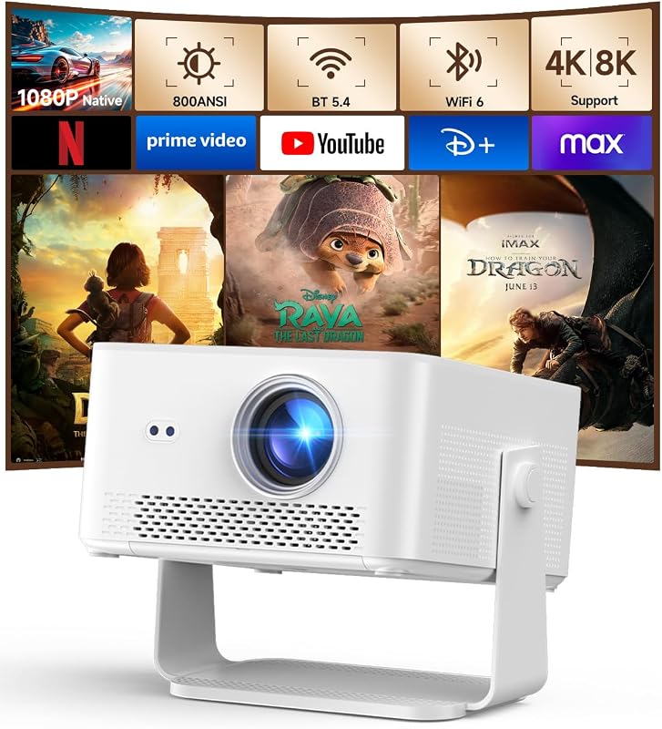【Android 14 & 800 ANSI】 Magcubic Videoprojecteur 4K 8K Supporte, Projecteur Video 1080P avec WiFi 6, BT 5.4, Mise Au Point Automatique Correction Trapézoïdale, Rotation 180°, Retroprojecteur HY450Max