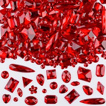 500 Pcs Flatback Acrylic Sew On Rhinestones Sewing Gems Crystal Mixed Shapes Sewing Beads Decorations Sew On Rhinestones for Clothes Crafts DIYRed