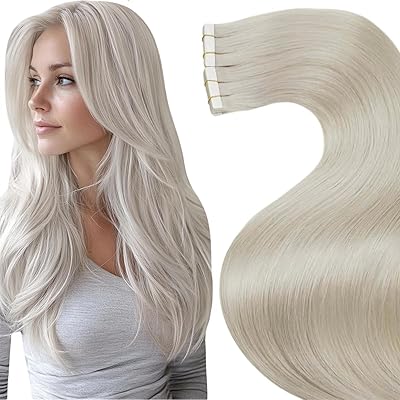 LaaVoo Echthaar Tape in Extensions Platinblond Tape in Extensions Remy Haar Nahtlos Haarverlängerung Echthaar Blond 50G 20PCS #60 45cm