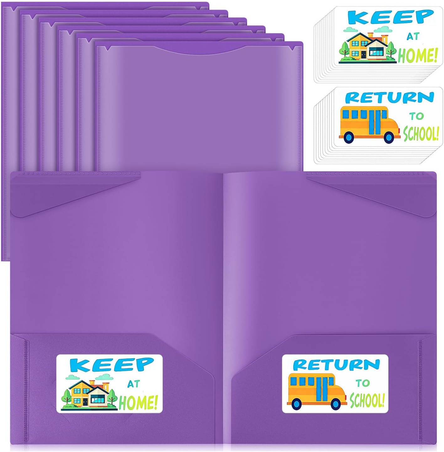 Henoyso 24 Pack Take Home Folders with 2 Pockets and Tabs, Plastic Classroom Communication Homework Folder School-to-Home with Clear Front Pocket for Students Parent Teacher Connector (Purple)